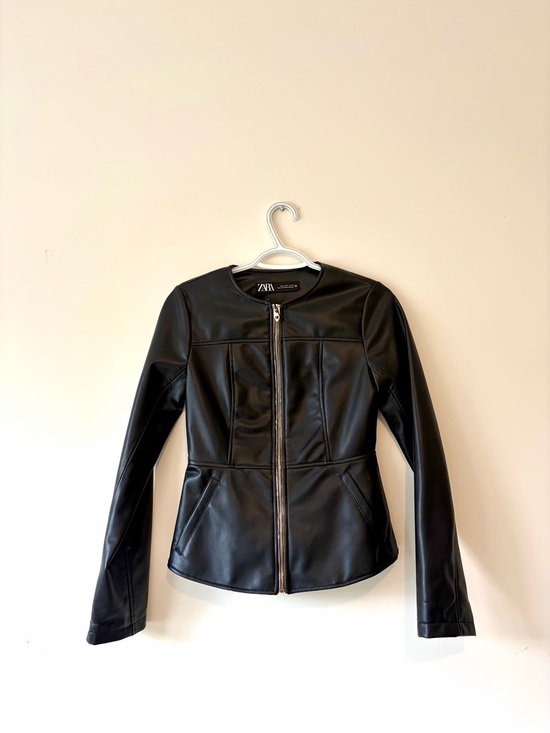 Zara Jackets & Blazers - ZARA Black Faux Leather Zip-Up Jacket